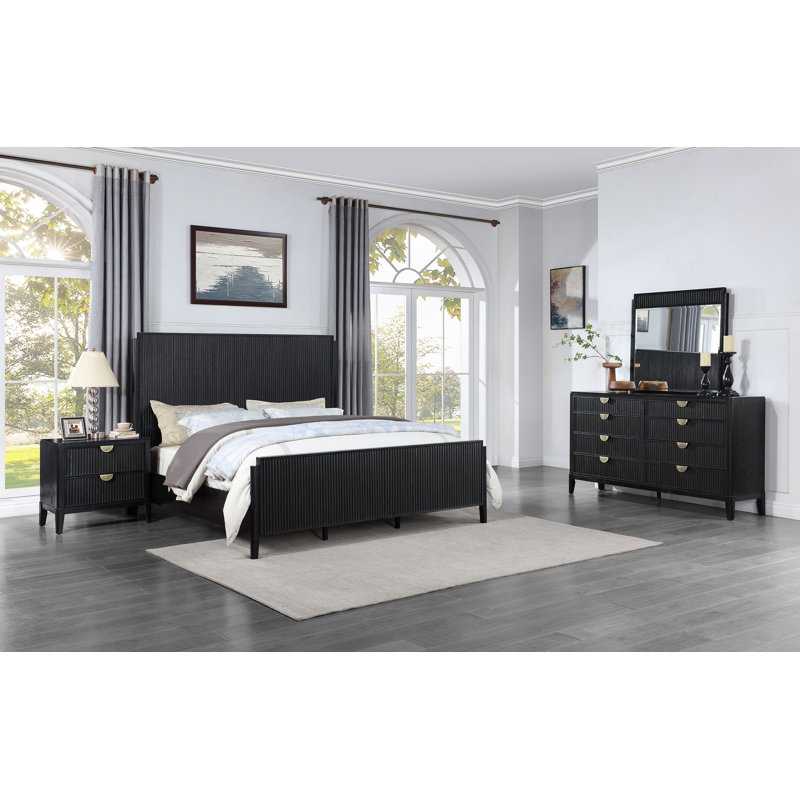Traequan 4-piece Queen Bedroom Set Black, Queen, 4 Pcs: Dresser; Mirror; Bed; Nightstand