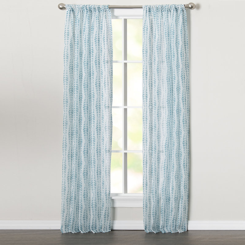 Hoorya 100% Polyester Light-Filtering Printed Vine Curtain Panel With Rod Pocket Top, Teal, 50" W x 84" L