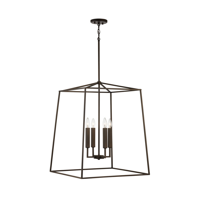 Lustre géométrique à 4 lumières Thea, Bronze huilé, H 34,25 po x l 22 po x P 22 po