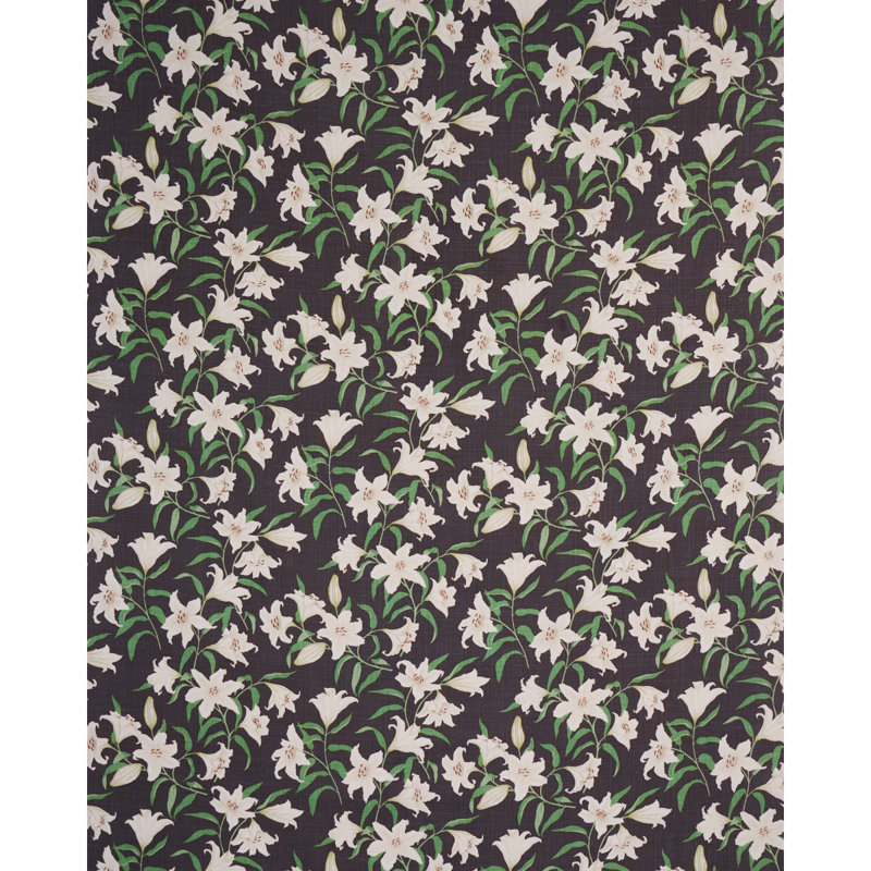 Schumacher x Miles Redd Scattered Lilies Fabric, Charcoal