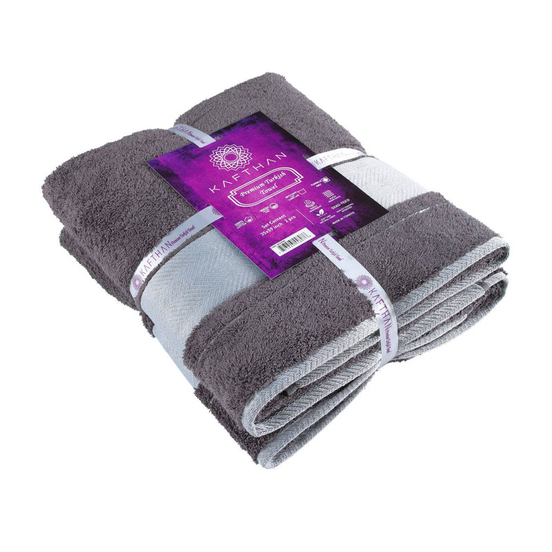 KAFTHAN Textile Fishbone Turkish Cotton Bath Towels, Dark Gray