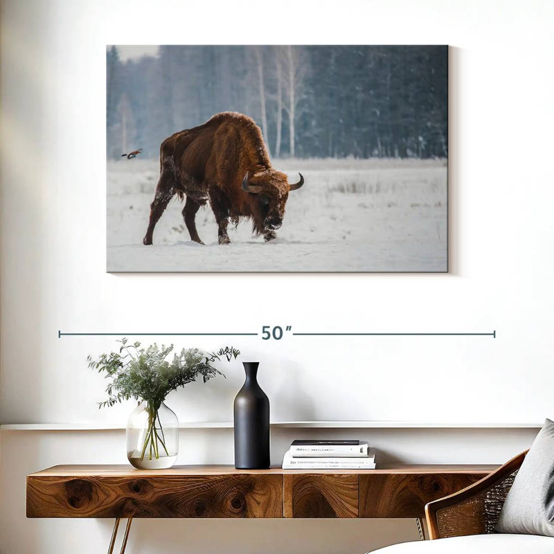 Brampt Bison In Snowy Forest, 26" H x 39" W