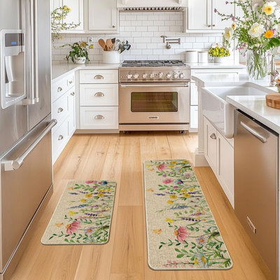 Tapis de cuisine fleurs lavande marguerite - multicolore - ensemble de 2 tapis de sol à profil bas, décoration de printemps et d'été