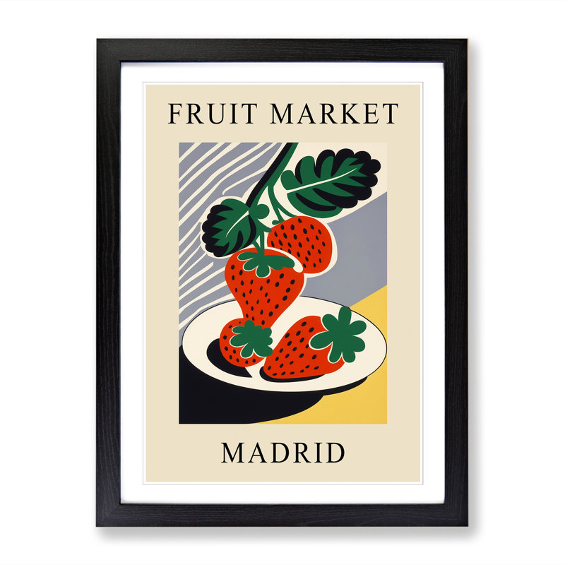 Madrid Fruit Market Exhibition Strawberry - Single Picture Frame Print on Wood, 34cm H x 25cm W x 2cm D