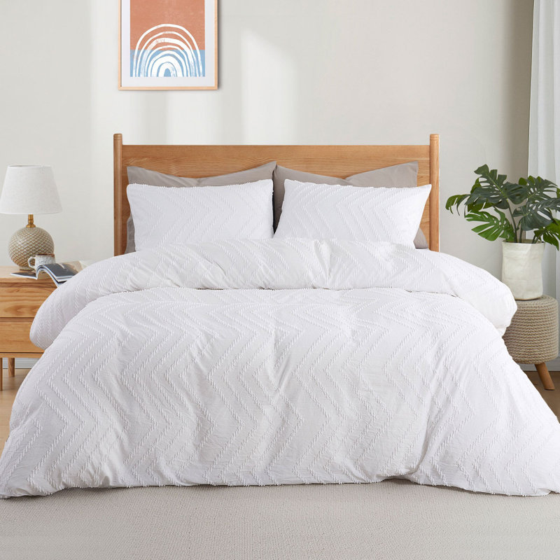Ensemble de housse de couette en microfibre, Blanc, Housse de couette pour lit simple + 1 taie d'oreil
