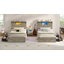 Lit plateforme en bois gris, style ferme, avec porte coulissante, éclairage DEL et 2 tiroirs de rangement, idéal pour les petites chambres. Sommier non requis.-150270676-167025218