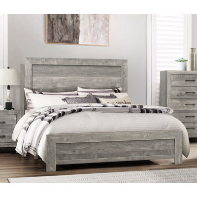 Grey Bedroom Queen Bed With Paper Veneers Headboard And Modern Engineered Wood