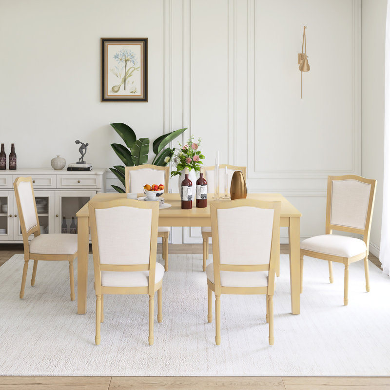 7-Piece Wood Frame Rustic Extendable Dining Table Set With Drawers