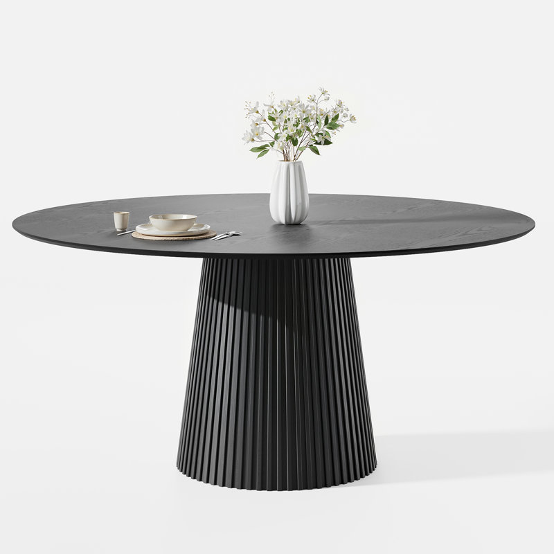 Solid Wood Round Pedestal Dining Table, 29.3" H x 60" L x 60" W, Black
