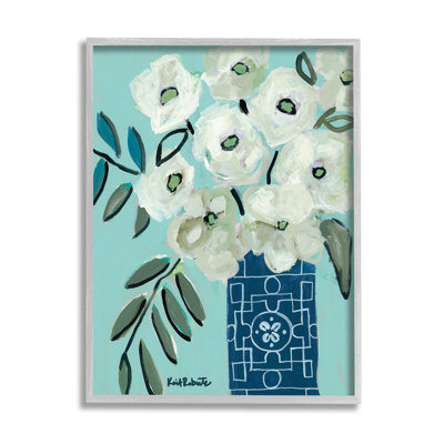 " Abstract Round Floral Blossoms White Poppies Geometric Vase " by Kait Roberts