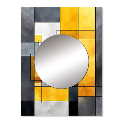 Pekanbaru Yellow and Grey geometric fusion 3 - Geometric Mirror, Modern Unique Wall Mirror, Printed Metal Art
