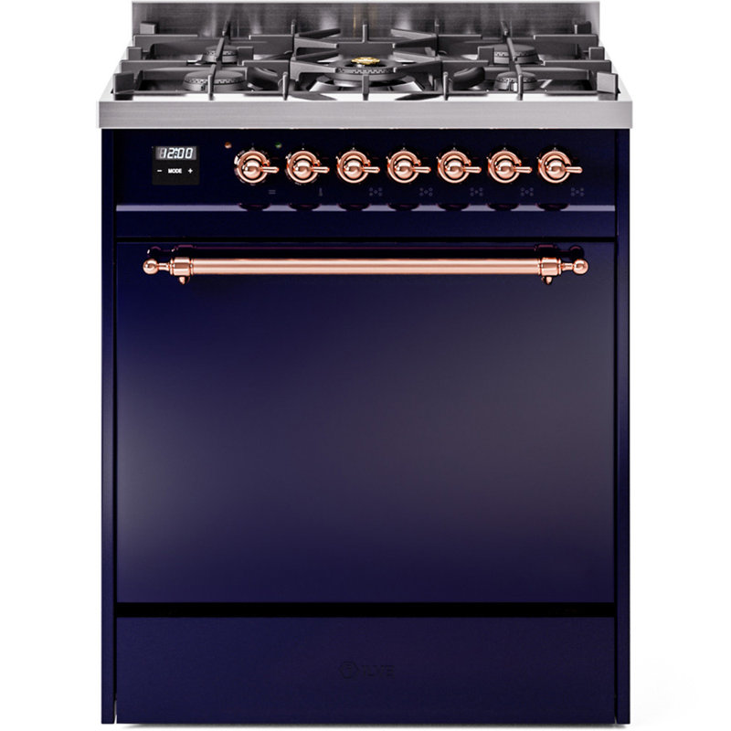 Cuisinière à double carburant 30 po ILVE Nostalgie II, Propane liquide, Bleu minuit / cuivre
