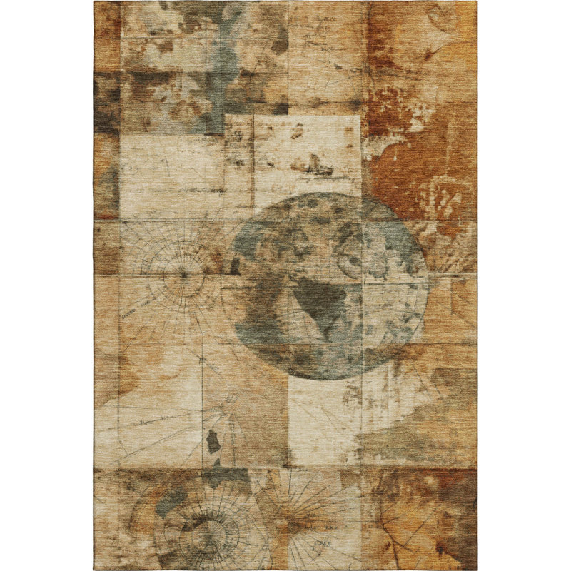 Premium Machine Washable Jakiyra AMF1905 Global Rug, Rectangle 5' x 7'6"