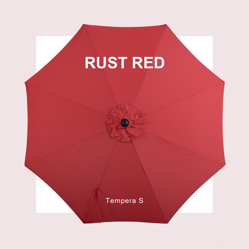 9ft Patio Umbrellas Outdoor Table Market Umbrellas with Crank and Pust Button Tilt, Wood Color Pole, Rust Red