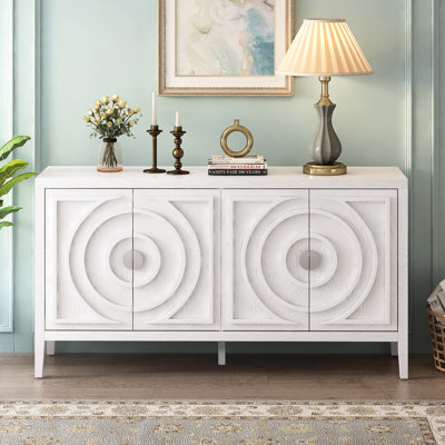 Buffet blanc rétro avec finition vieillie, offrant un rangement élégant pour votre maison Buffet élégant, ajoutant un look sophistiqué au salon