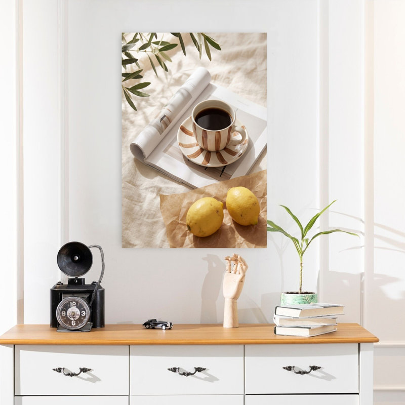 «Morning Coffee and Lemons Peaceful Serene Abstract Landscape Nature», art mural, H 24 po x l 16 po
