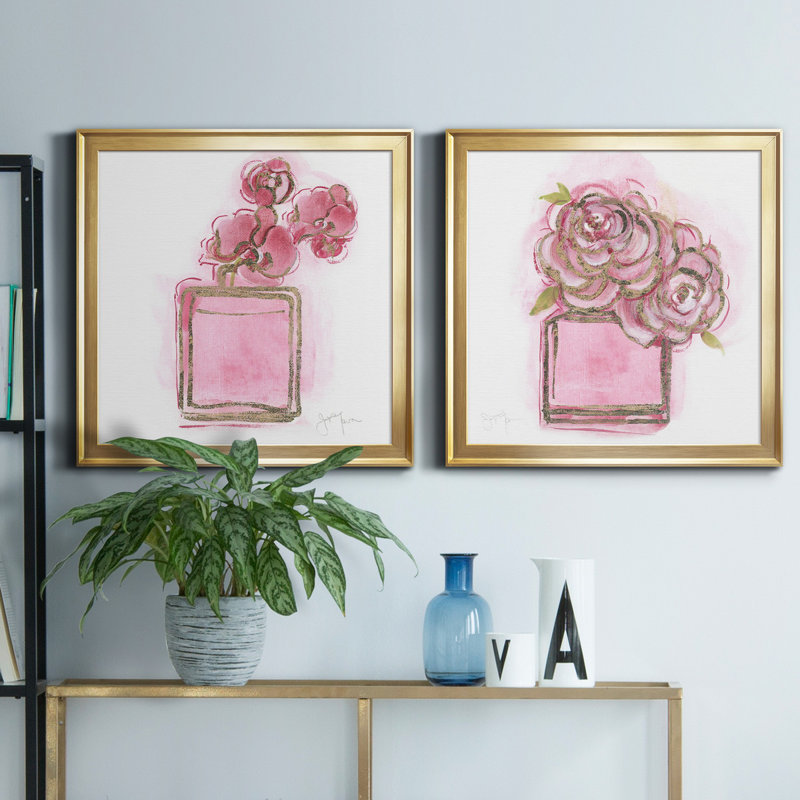 Golden Perfume I - ensemble de 2 reproductions d'art sur toile, H 17,5 po x l 35 po x P 1,5 po, Or