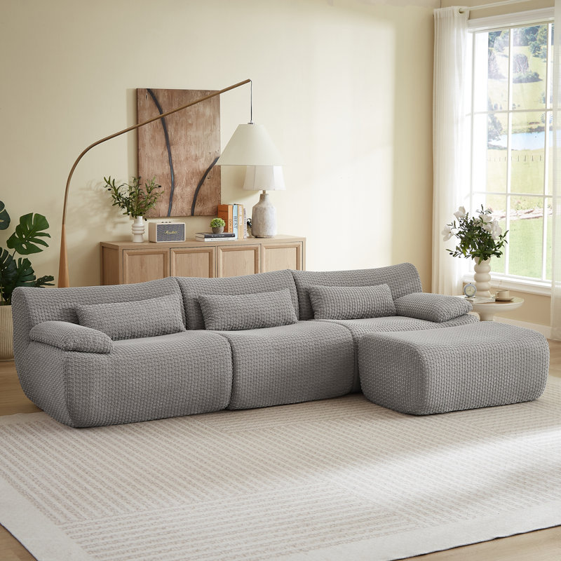 Canapé moderne modulaire en velours côtelé gris, confort inspiré du nuage pour le salon