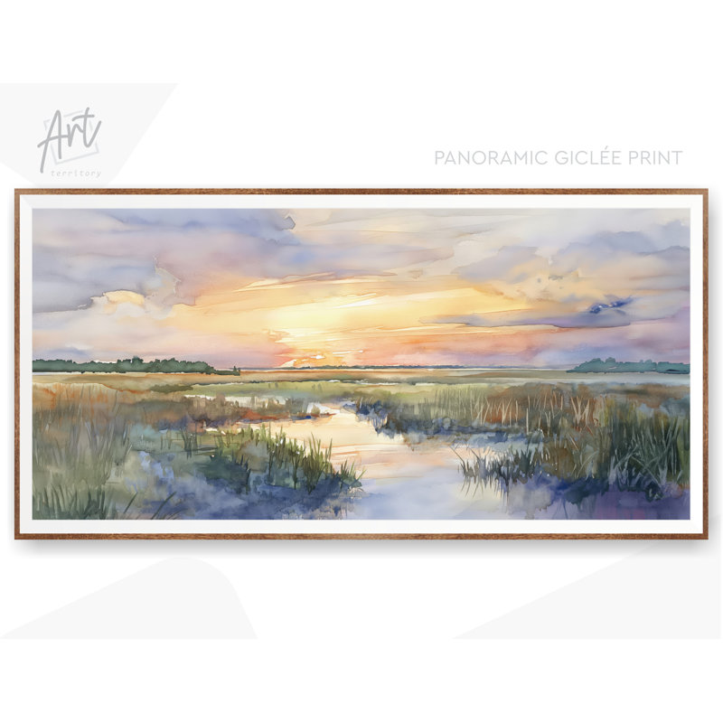 Marais au coucher du soleil, peinture de paysage, Caroline Lowcountry, décor de ferme, H 28 po x l 56 po x P 1,5 po