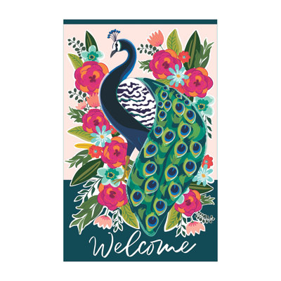 Drapeau de jardin floral avec paon
