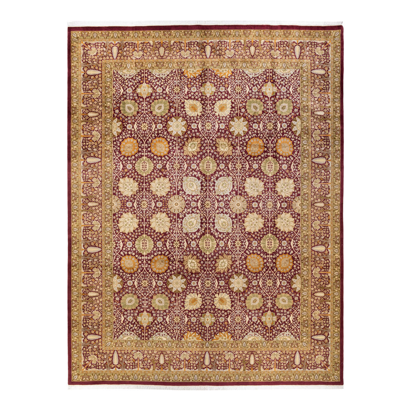 Tapis unique en laine noué à la main 9 pi 2 po x 12 pi 1 po nouvel âge Hayner - orange / rouge / beige
