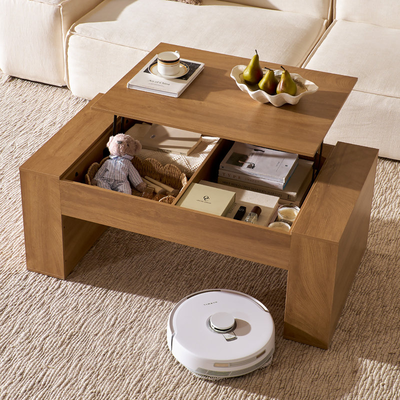 Lift Top Coffee Table with Hidden Storage, Wooden Rectangle Center Table for Home Living Room Office, Oak
