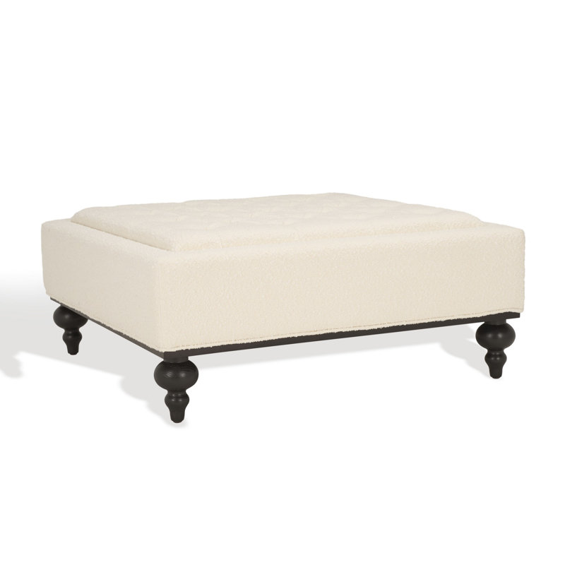 Bunny Velvet Ottoman, Ivory, Black