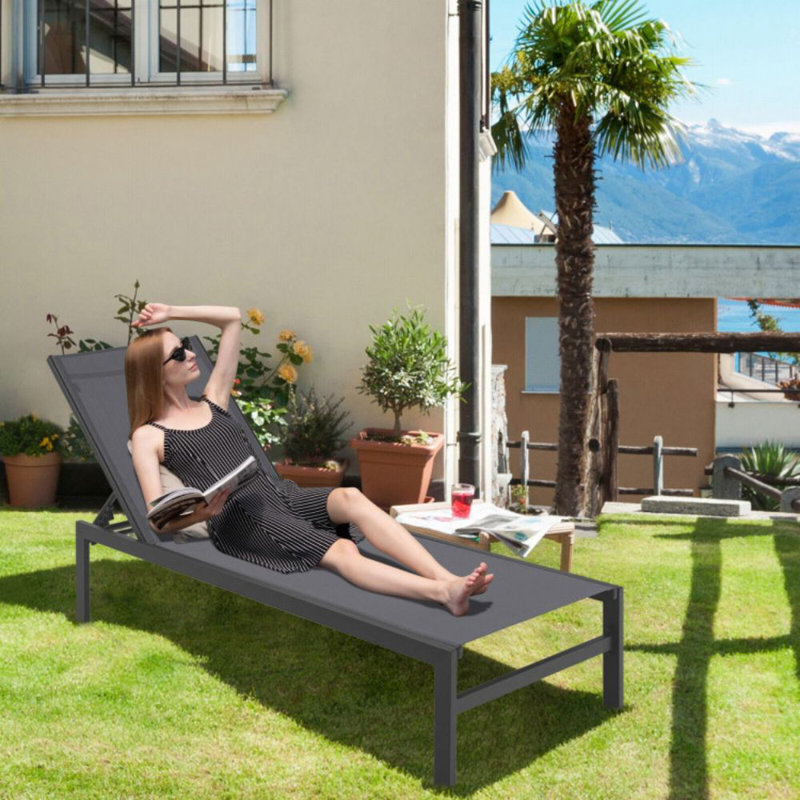 6-Position Chaise Lounge Chairs With Rustproof Aluminium Frame, Gray/Black