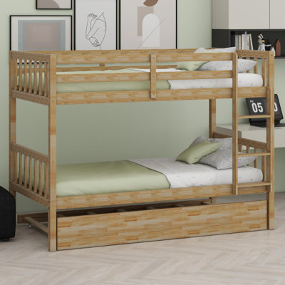 Bunk Bed With Integrated Trundle, Sturdy Ladder, And Protective Guardrails