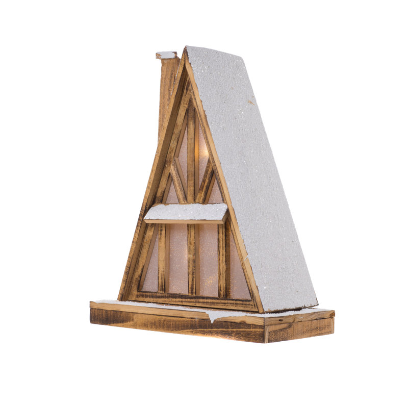 Maison triangulaire à DEL scintillante Smokey / bois blanc