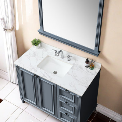 49"X22" Bathroom Vanity Sink Countertop - Sintered Stone White Stain- And Elegant Appearance White, With Rectangular Undermount Ceramic Sink, 3 Faucet Holes, Elegant, Fits 48-In Cabinet, Easy To