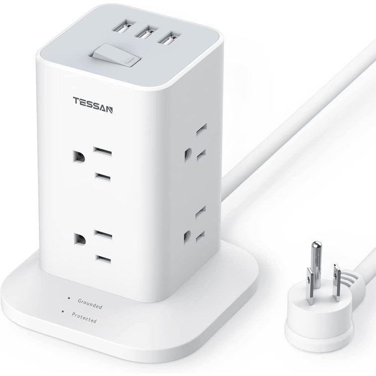 TESSAN Wireless Charger Power Strip 4 ft Extension Cord with 2 Outlets 2 USB Ports