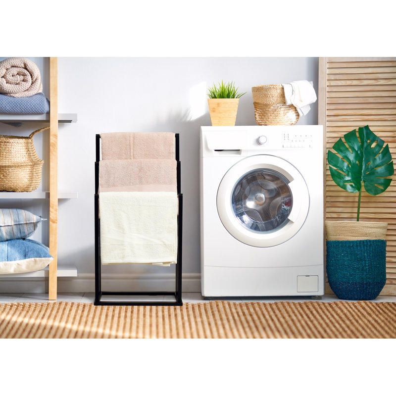 Froppi Bamboo Free Standing Towel Rack Black Wooden Towel Holder with 3 Silver Bars L42 W24 H81.5 cm
