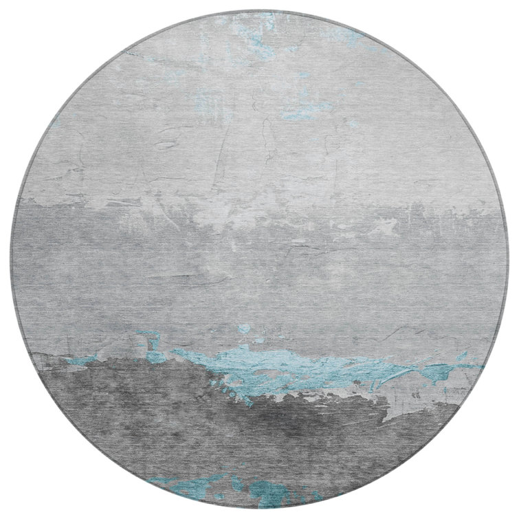 Machine Washable Indoor/Outdoor Xhevrie Teal Rug