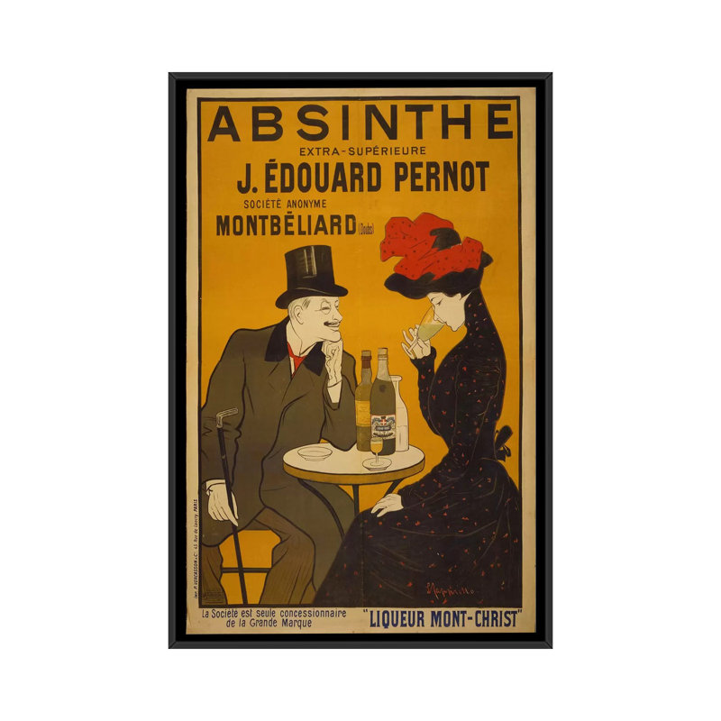 « absinthe », affiche rétro sur toile, H 26 po x l 18 po x P 1,5 po, Toile avec cadre flottant noir, Pas de tapis