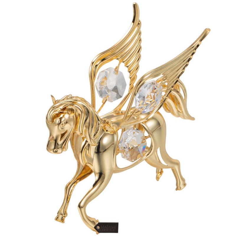 Ornement de figurine suspendue pegasus en cristal garniture cloutée, Or