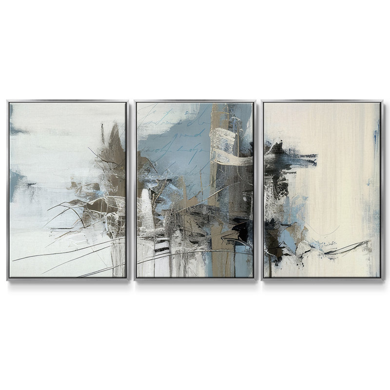 Winter Abstraction III 3 pièces, Encadrement argenté, H 40 po x l 78 po x P 2 po