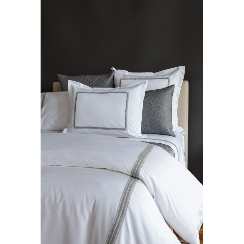 Housse de couette 100% coton Madeira, Housse de couette pour grand lit, Blanc/gris