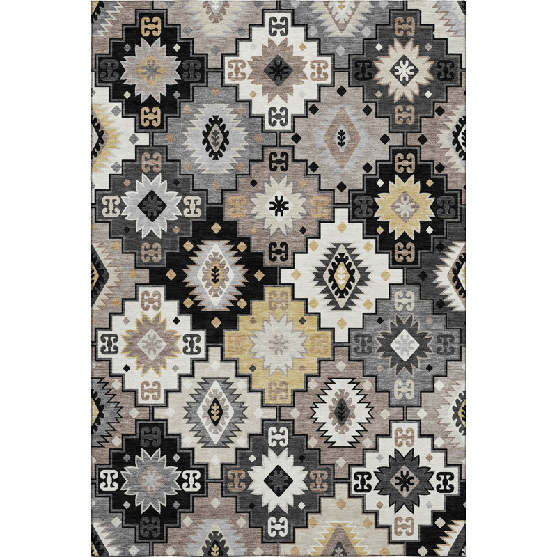 Premium Machine Washable Mayfield  Ethnic Rug, 2'6" x 3'10", Black