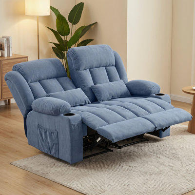 Causeuse inclinable en tissu bleu avec inclinaison à 155 degrés et poches latérales