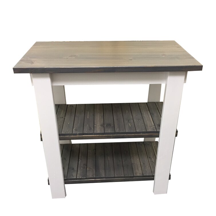 Behling Solid Butcher Block Kitchen Island with Baskets and Storage Shelf