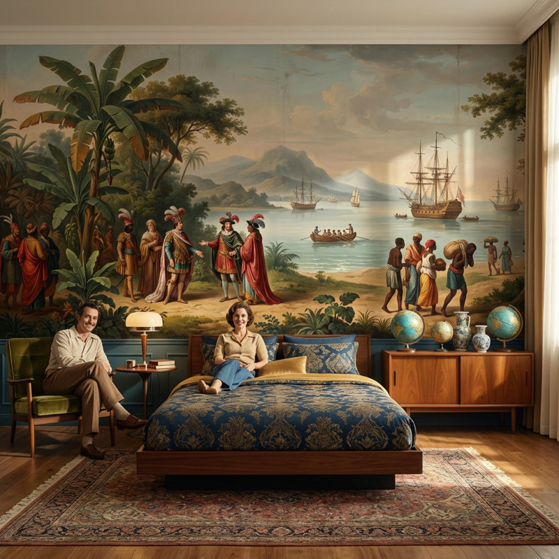 Murale historique «Exploration de papier peint côtier», Non-Woven Nonpasted, 160 po x 108 po