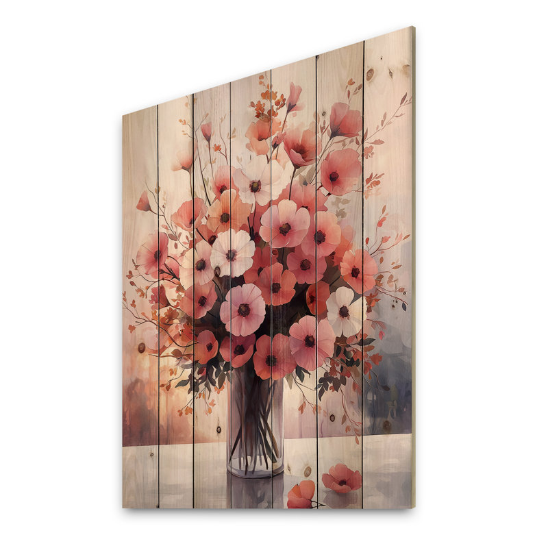 Rose, blanc, souci, lueur I, impression sur bois de souci, sur bois de pin naturel, H 32 po x l 24 po x P 0,78 po