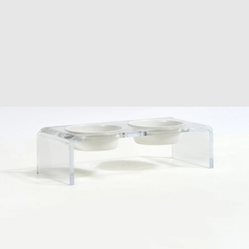 Small Clear Elevated Feeder with Color Bowls, White, 1.5 cups / 12 fluid oz