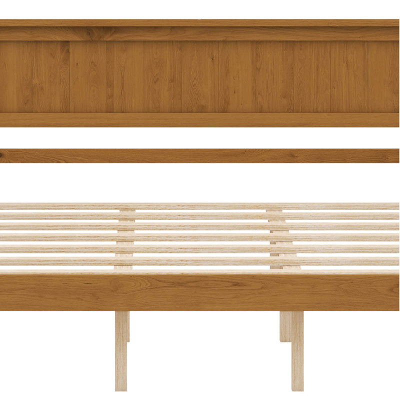 Nicanora Platform Bed Frame with Headboard, Wood Slat Support, Queen