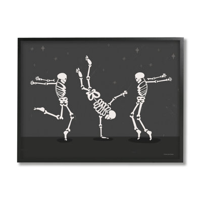 Trois squelettes dansants, impression sur bois