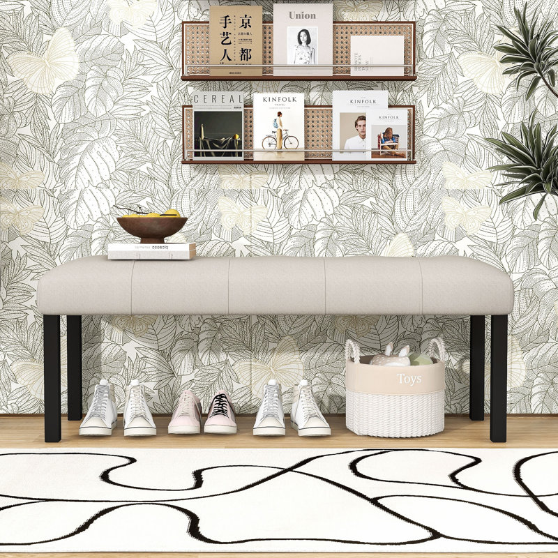 Modern Tufted Upholstered Dining Bench with Rubberwood Legs for Hallway, Beige