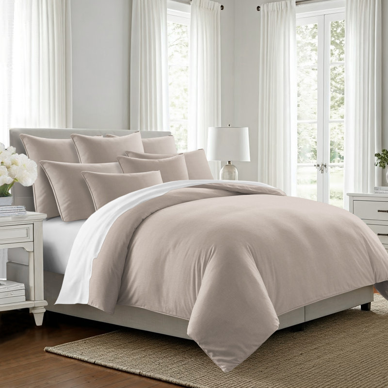 Elsie Linen Look Duvet Cover 8 Piece Designer Set, Twin Duvet Cover + 7 Additional Pieces, Natural