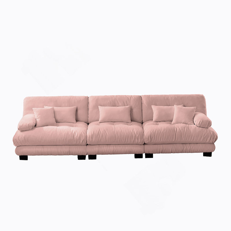 Canapé modulaire polyvalent pour divers espaces avec revêtement moelleux, H 35,4 po x l 133,8 po x P 36 po, Rose
