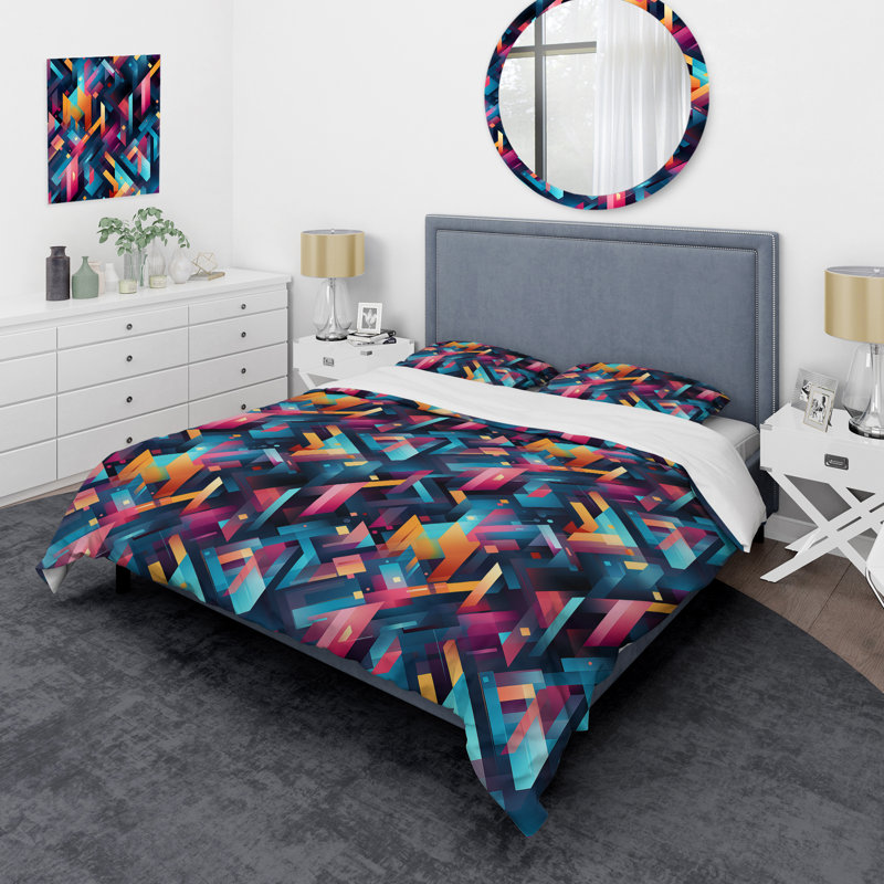 Ensemble de housse de couette bleu et mauve, Housse de couette pour très grand lit et 2 très
